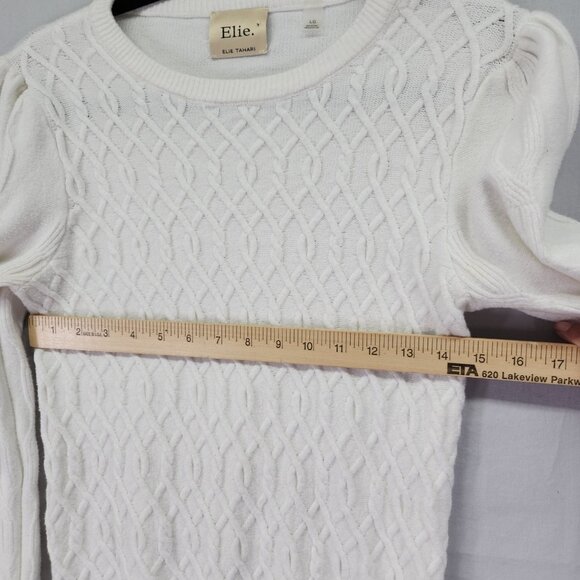Elie Tahari Textured Pullover Sweater Size Large White Puff Extra Long Sleeve - Picture 4 of 9